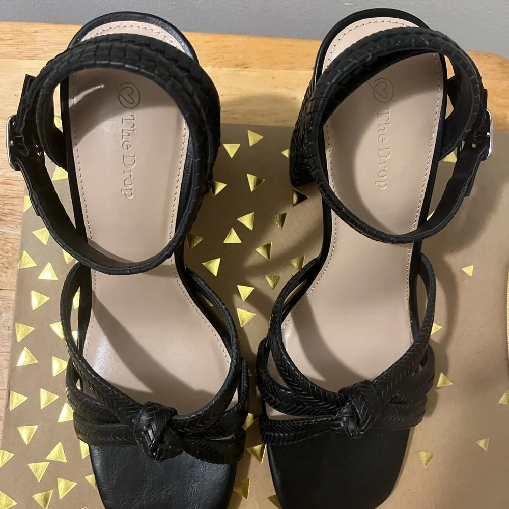(The Drop) Black Strappy Heels 4 inch wedge heel - Picture 2 of 7